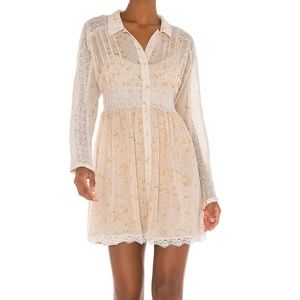 Free People Sheer Romance Mini Dress Tea Combo Sz XS